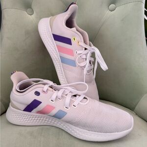 Adidas Women's White Sneakers with Purple and Pink Accents